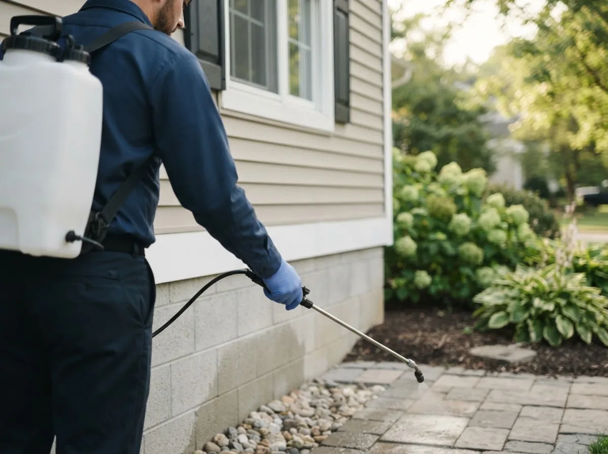 Pest control technician inspecting a home in Eland, WI